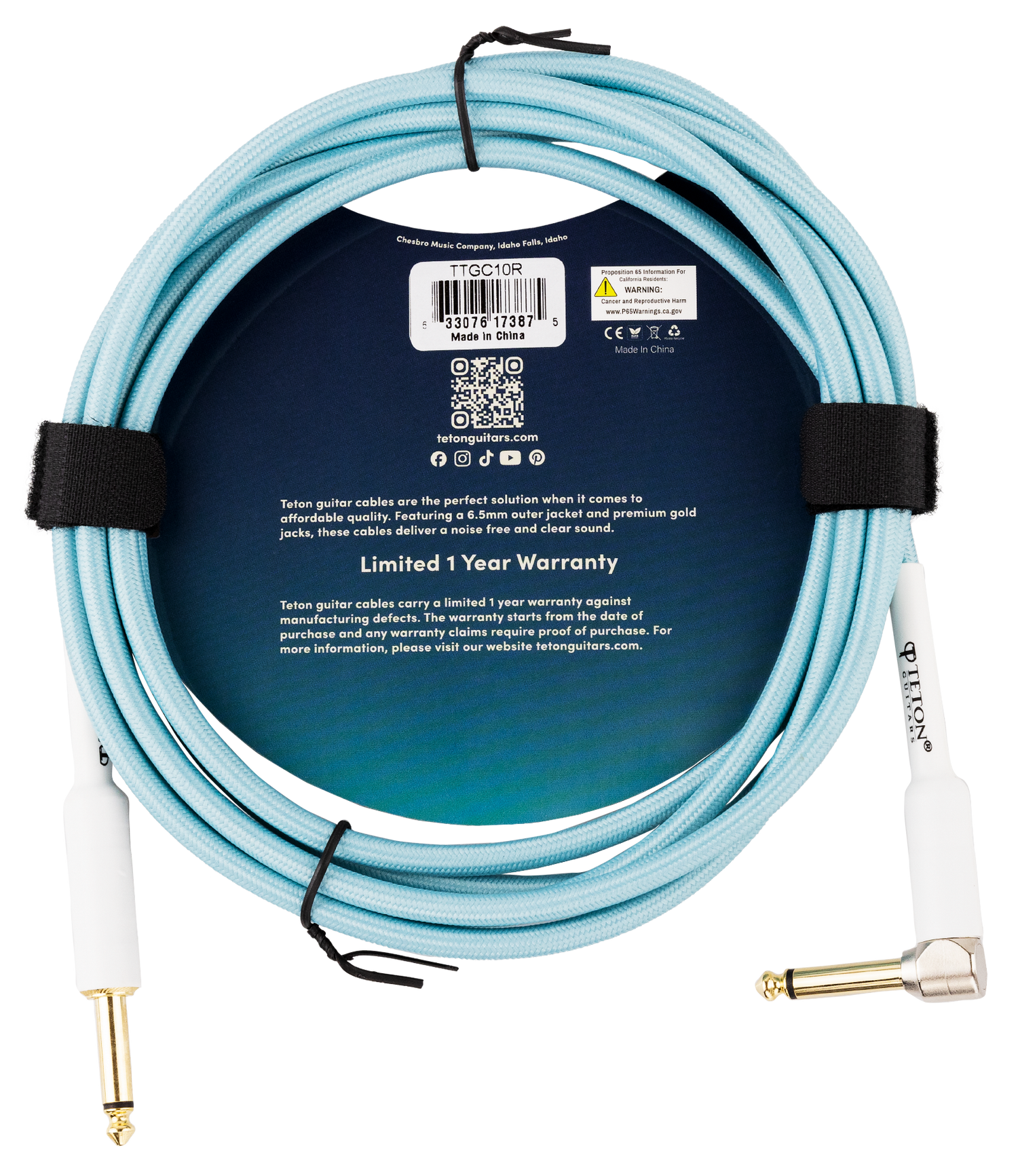 Teton Teal 10ft Guitar Cable TTGC10R image 1