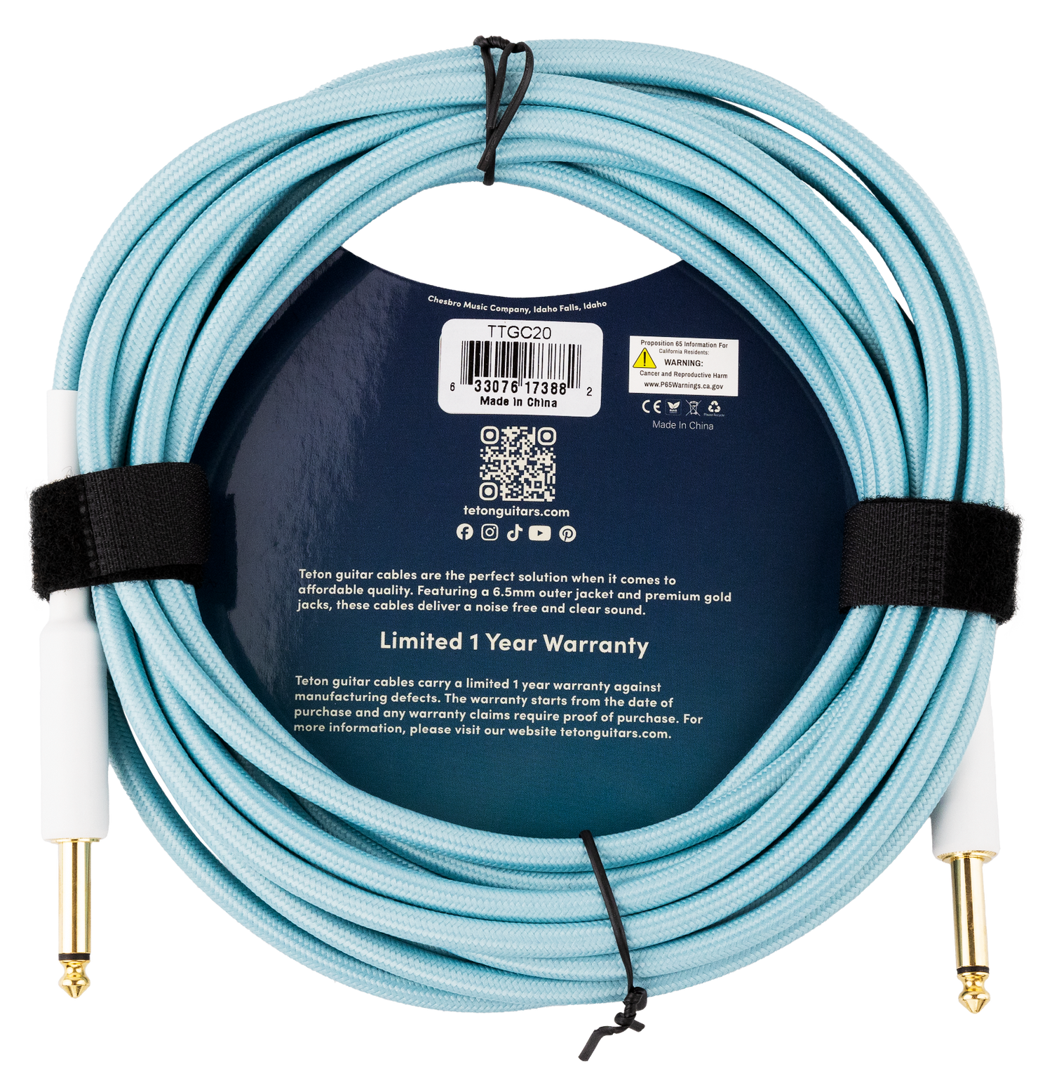 Teton Teal 20ft Guitar Cable TTGC20 image 1