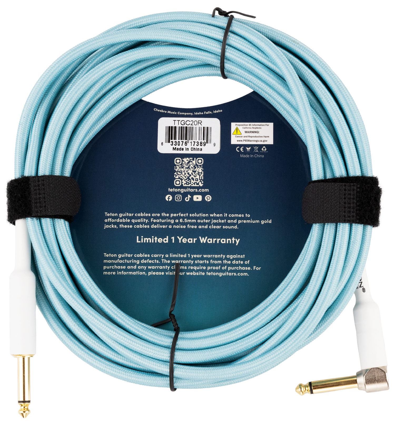 Teton Teal 20ft Guitar Cable TTGC20R image 1