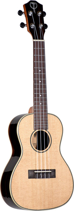 The front of an acoustic ukulele with Teton Guitars branding on a white background