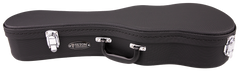A black concert ukulele case with Teton Guitars branding on a white background